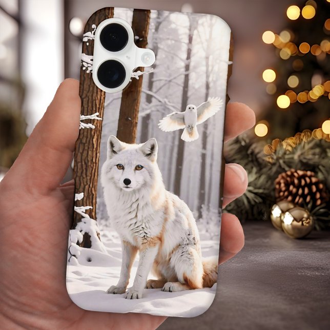 Winter Snow Fox Dove Peace Case-Mate iPhone Case (Phone case featuring a winter wonderland scene with a snow fox and white dove - Christmas - animals)