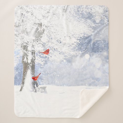 Winter Snow Frost Cardinal Red Birds Nature Art Sherpa Blanket