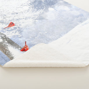 Winter Snow Frost Cardinal Red Birds Nature Art Sherpa Blanket