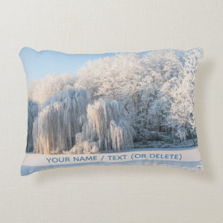 Winter Snow Frozen Lake Trees Landscape Panorama Accent Pillow