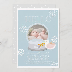 Winter Snow Globe Blue Boy Birth Announcement