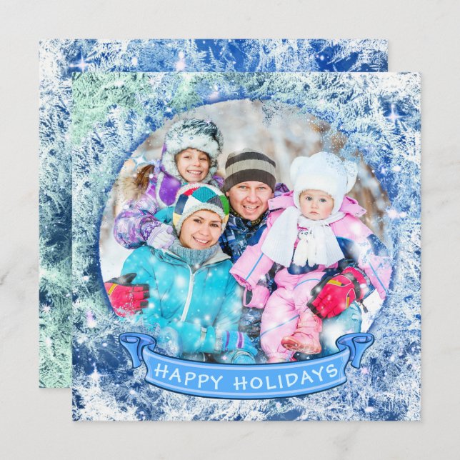 Winter Snow Globe HAPPY HOLIDAYS Photo Invitation (Front/Back)