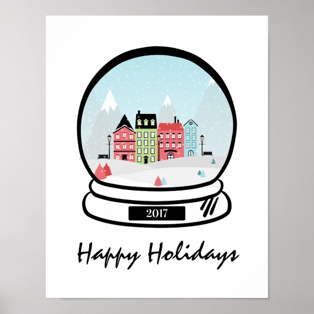 Winter Snow Globe Holiday Poster Sign (Front)