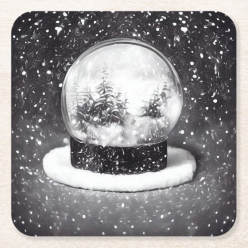 Winter Snow Globe Square Paper Coaster