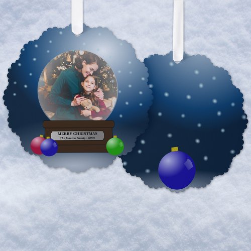 Winter Snow Globe with Family Photo Christmas Ornament Card