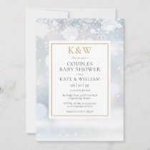 Winter Snow Gold Monogram Couples Baby Shower Invitation