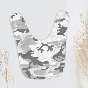 Winter Snow Gray Camouflage, Military, Army Baby Bib