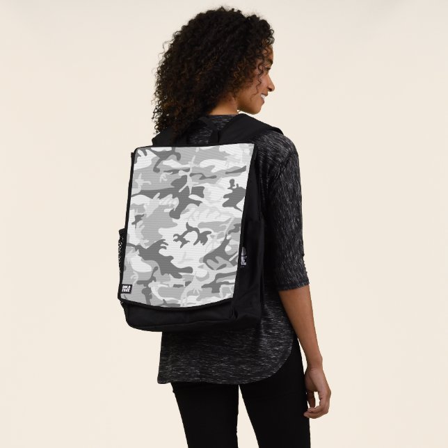 Winter Snow Gray Camouflage, Military, Army Backpack (Worn)
