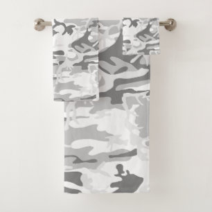 Winter Snow Gray Camouflage, Military, Army Bath Towel Set