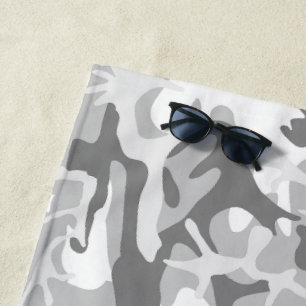 Winter Snow Gray Camouflage, Military, Army Beach Towel