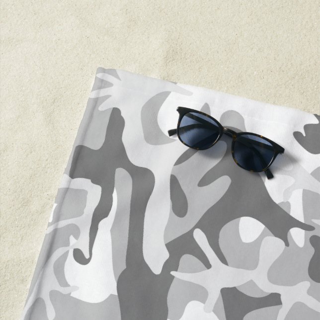 Winter Snow Gray Camouflage, Military, Army Beach Towel (In Situ)