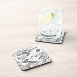 Winter Snow Gray Camouflage, Military, Army Beverage Coaster