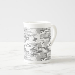 Winter Snow Gray Camouflage, Military, Army Bone China Mug