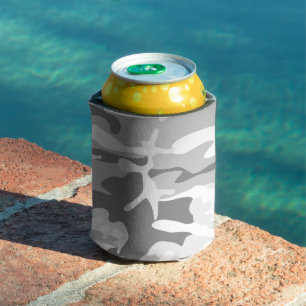 Winter Snow Gray Camouflage, Military, Army Can Cooler