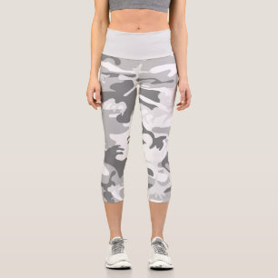 Winter Snow Gray Camouflage, Military, Army Capri Leggings