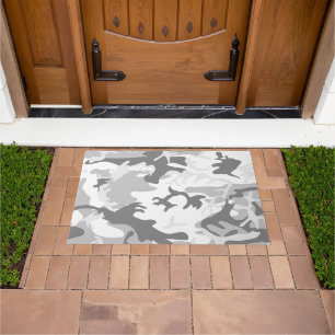 Winter Snow Gray Camouflage, Military, Army Doormat