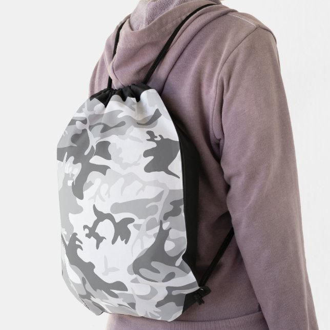 Winter Snow Gray Camouflage, Military, Army Drawstring Bag (Insitu)