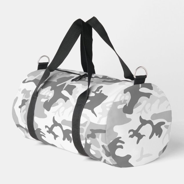 Winter Snow Gray Camouflage, Military, Army Duffle Bag (Left Corner)