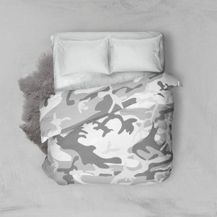 Winter Snow Gray Camouflage, Military, Army Duvet Cover