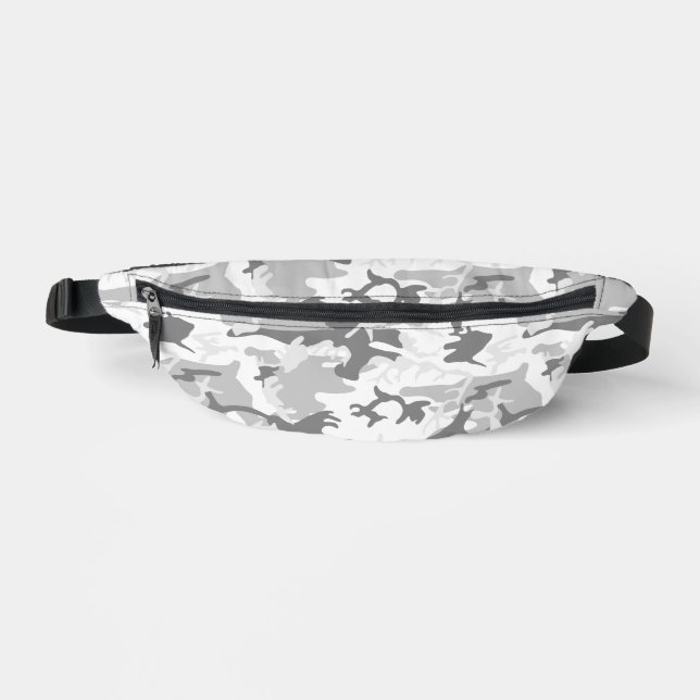 Winter Snow Gray Camouflage, Military, Army Fanny Pack (Front)