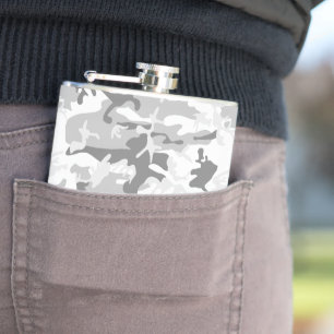 Winter Snow Gray Camouflage, Military, Army Flask