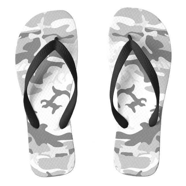 Winter Snow Gray Camouflage, Military, Army Flip Flops (Footbed)
