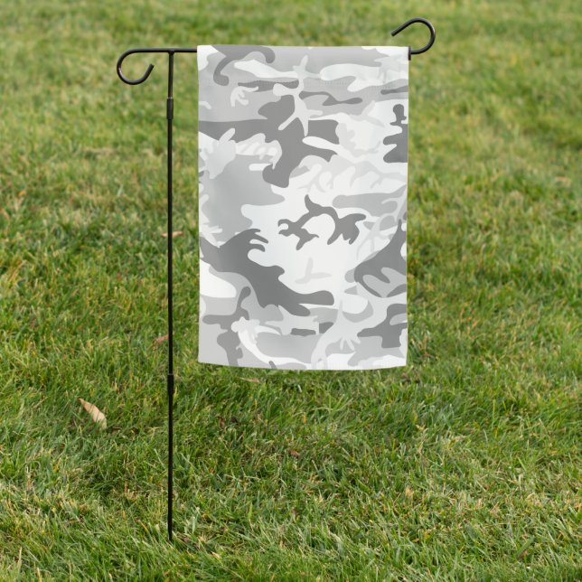 Winter Snow Gray Camouflage, Military, Army Garden Flag (In SItu)