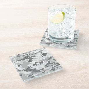 Winter Snow Gray Camouflage, Military, Army Glass Coaster
