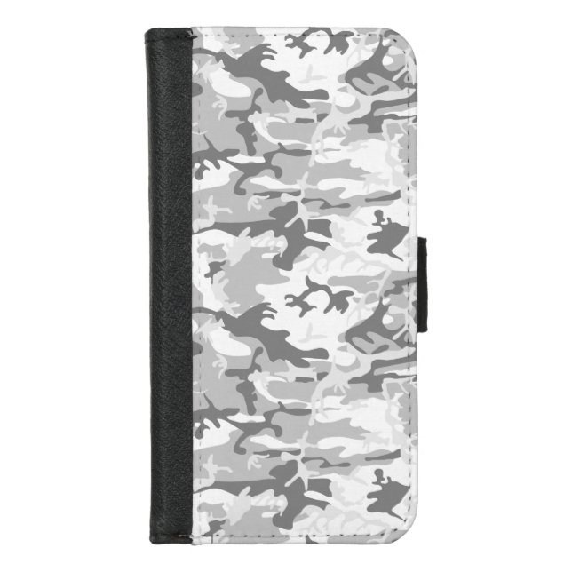 Winter Snow Gray Camouflage, Military, Army iPhone Wallet Case (Front)