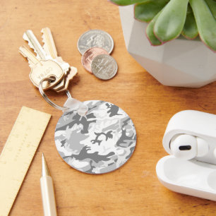 Winter Snow Gray Camouflage, Military, Army Keychain