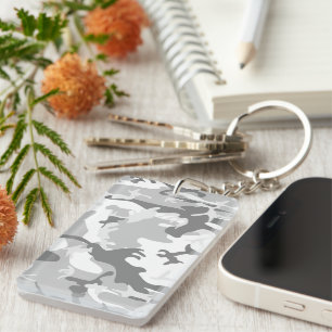 Winter Snow Gray Camouflage, Military, Army Keychain