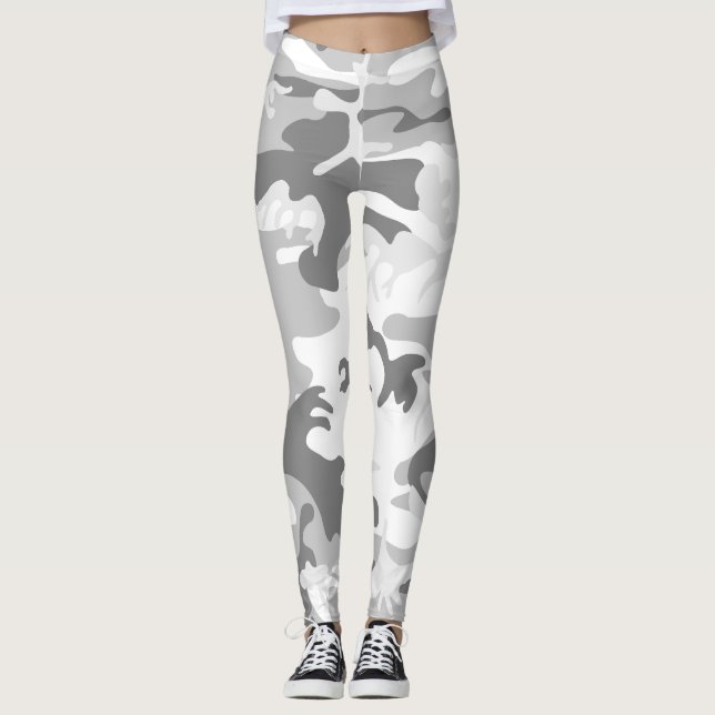 Winter Snow Gray Camouflage, Military, Army Leggings (Front)