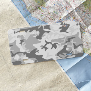 Winter Snow Gray Camouflage, Military, Army License Plate