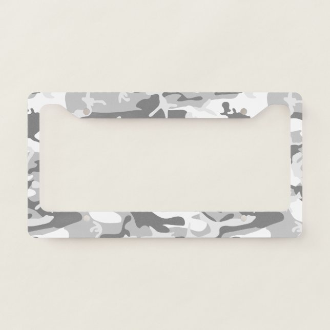 Winter Snow Gray Camouflage, Military, Army License Plate Frame (Front)