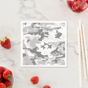 Winter Snow Gray Camouflage, Military, Army Napkins