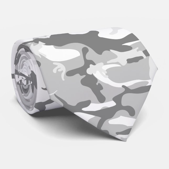 Winter Snow Gray Camouflage, Military, Army Neck Tie (Rolled)