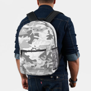 Winter Snow Gray Camouflage, Military, Army Printed Backpack