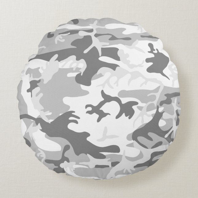 Winter Snow Gray Camouflage, Military, Army Round Pillow (Front)