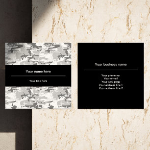 Winter Snow Gray Camouflage, Military, Army Square Business Card