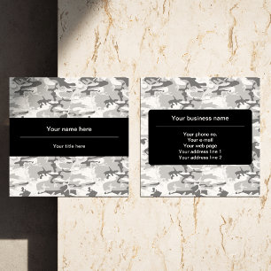 Winter Snow Gray Camouflage, Military, Army Square Business Card