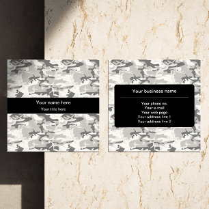 Winter Snow Gray Camouflage, Military, Army Square Business Card