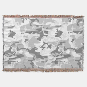 Winter Snow Gray Camouflage, Military, Army Throw Blanket