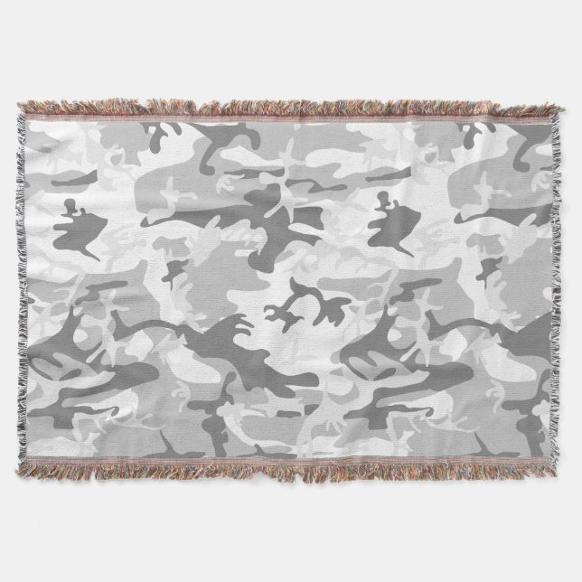 Winter Snow Gray Camouflage, Military, Army Throw Blanket (Front)