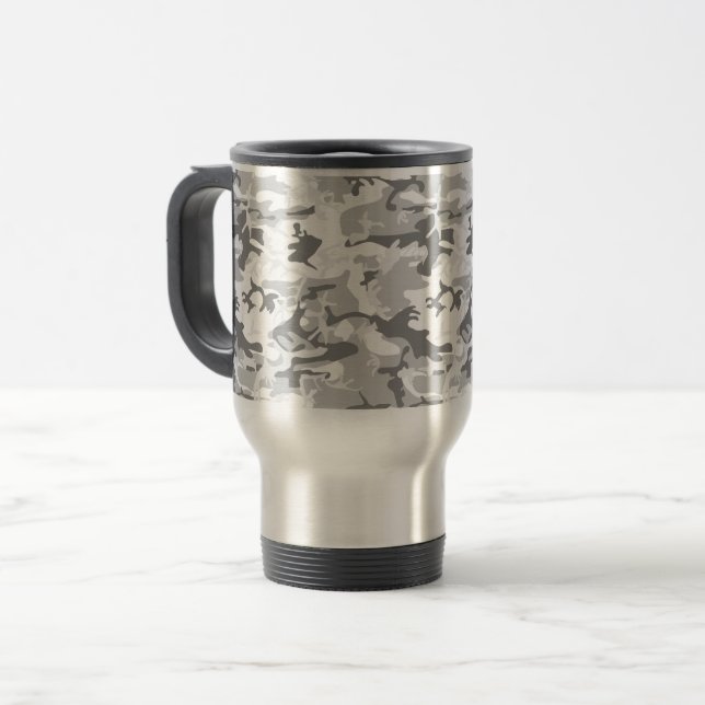 Winter Snow Gray Camouflage, Military, Army Travel Mug (Front Left)