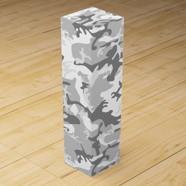 Winter Snow Gray Camouflage, Military, Army Wine Box (Front)