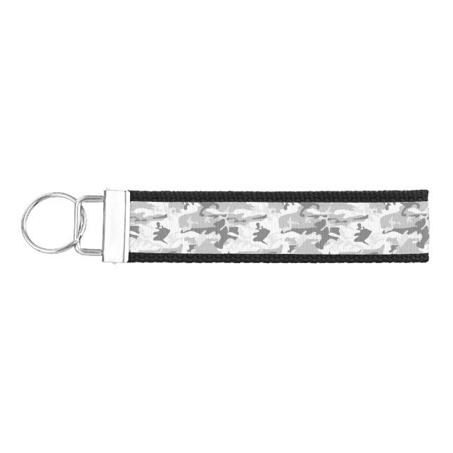 Winter Snow Gray Camouflage, Military, Army Wrist Keychain (Keys on Left)