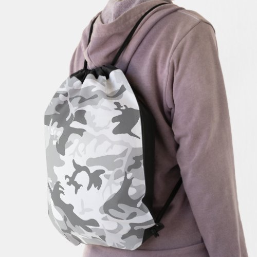 Winter Snow Gray Camouflage Pattern Military Army Drawstring Bag