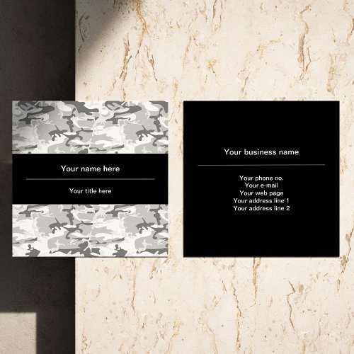 Winter Snow Gray Camouflage Pattern Military Army Square Business Card