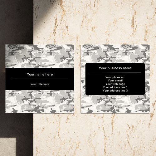 Winter Snow Gray Camouflage Pattern Military Army Square Business Card