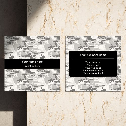 Winter Snow Gray Camouflage Pattern Military Army Square Business Card